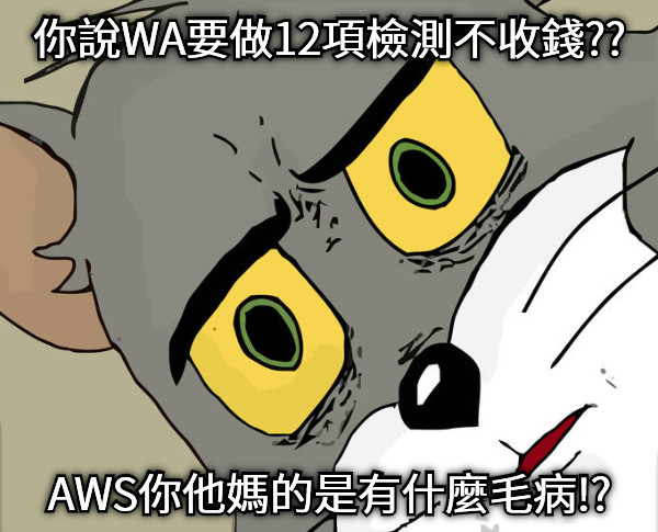 你說WA要做12項檢測不收錢?? AWS你他媽的是有什麼毛病!?