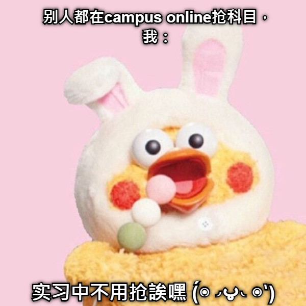 别人都在campus online抢科目，我： 实习中不用抢誒嘿 (́◉◞౪◟◉‵)
