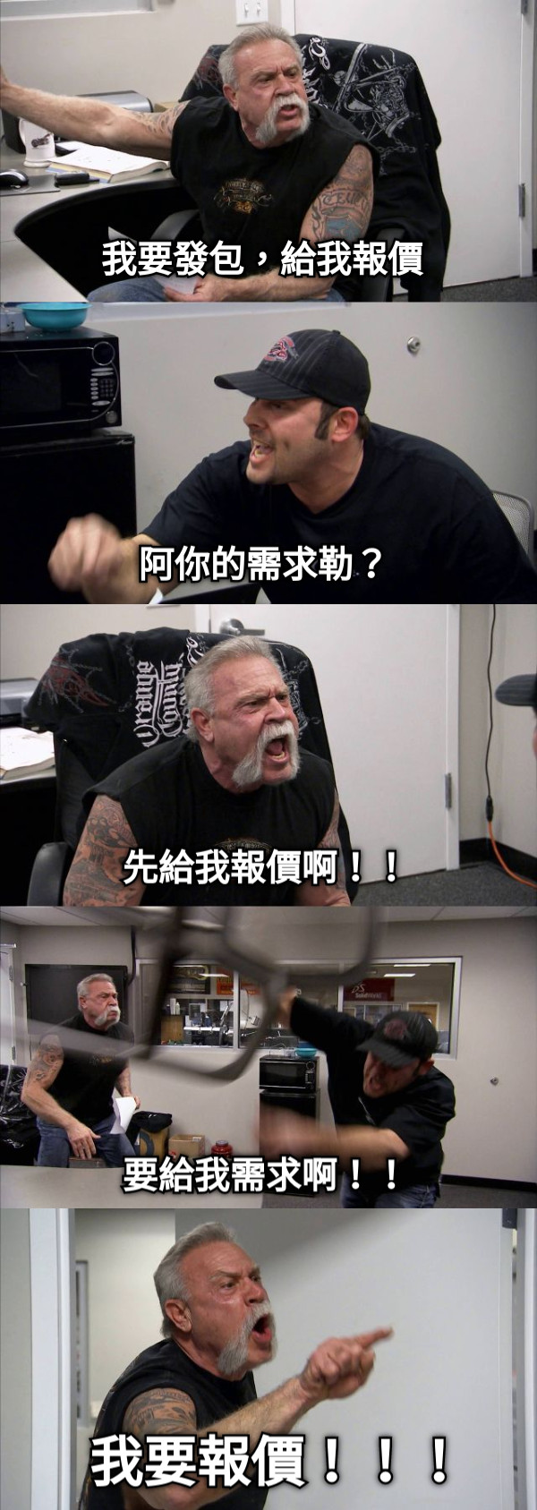 我要發包，給我報價 阿你的需求勒？ 先給我報價啊！！ 要給我需求啊！！ 我要報價！！！