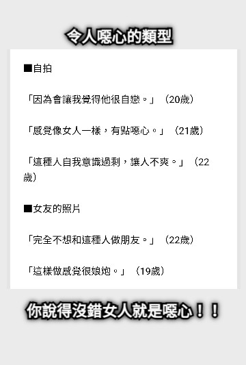 令人噁心的類型 你說得沒錯女人就是噁心！！