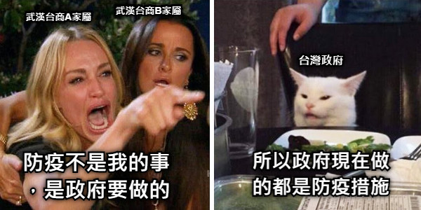 防疫不是我的事，是政府要做的 武漢台商A家屬 武漢台商B家屬 所以政府現在做的都是防疫措施 台灣政府