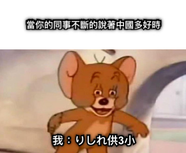 當你的同事不斷的說著中國多好時 我：りしれ供3小