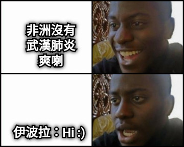 非洲沒有                            武漢肺炎                            爽喇 伊波拉：Hi :)