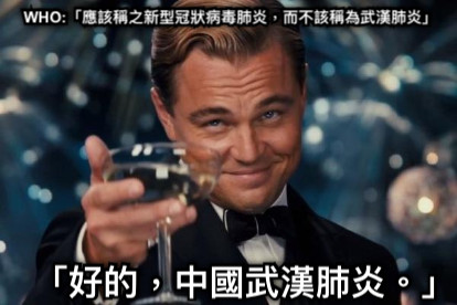 WHO:「應該稱之新型冠狀病毒肺炎，而不該稱為武漢肺炎」 「好的，中國武漢肺炎。」