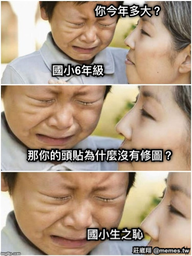 你今年多大？ 國小6年級 那你的頭貼為什麼沒有修圖？ 國小生之恥