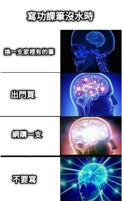 換一支家裡有的筆 出門買 網購一支 不要寫 不要寫 寫功課筆沒水時