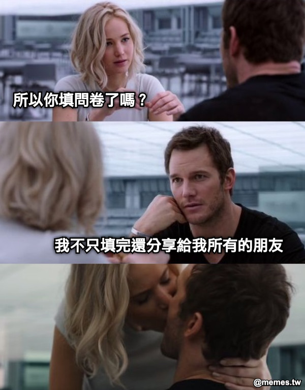 所以你填問卷了嗎？ 我不只填完還分享給我所有的朋友