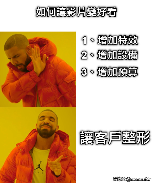 如何讓影片變好看 1、增加特效 2、增加設備 3、增加預算 讓客戶整形