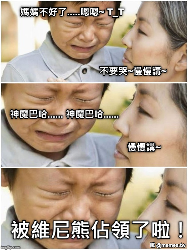 媽媽不好了.....嗯嗯~ T_T  不要哭~慢慢講~  神魔巴哈...... 神魔巴哈...... 慢慢講~ 被維尼熊佔領了啦！