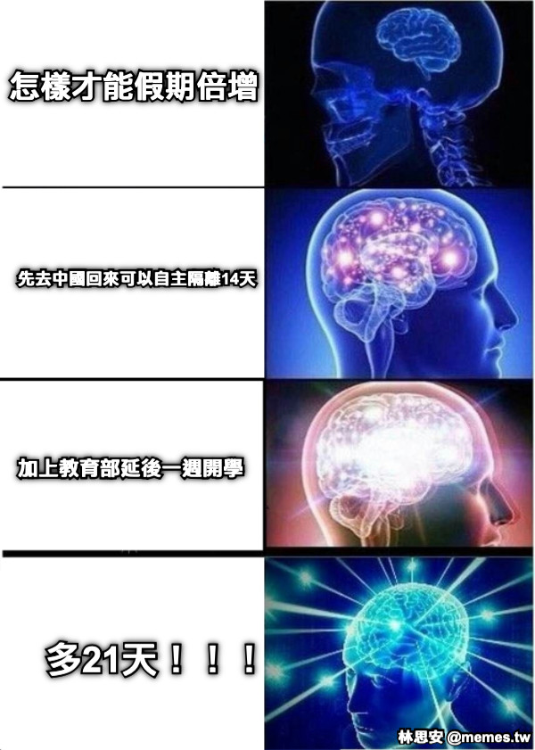 怎樣才能假期倍增 先去中國回來可以自主隔離14天 加上教育部延後一週開學 多21天！！！