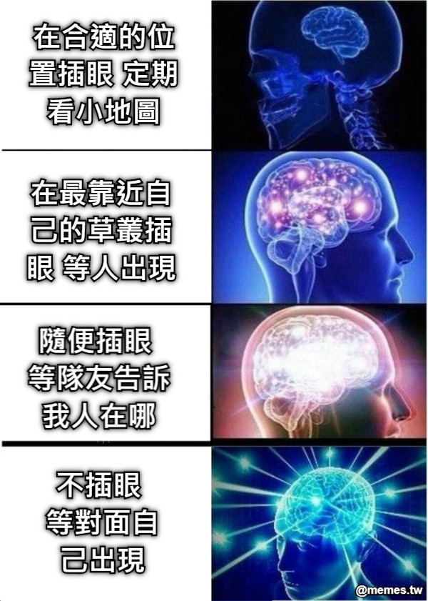 在合適的位置插眼 定期看小地圖 在最靠近自己的草叢插眼 等人出現 隨便插眼 等隊友告訴我人在哪 不插眼 等對面自己出現