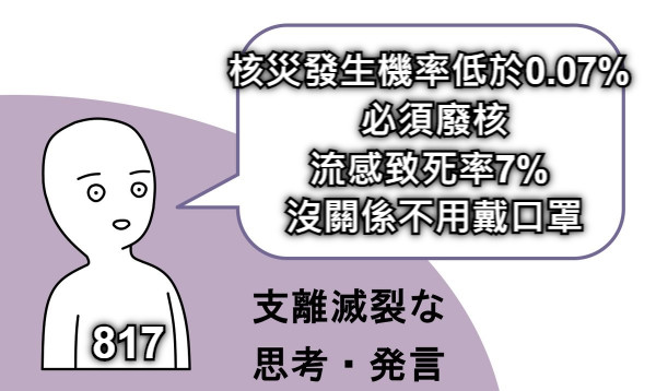核災發生機率低於0.07%  必須廢核 流感致死率7%  沒關係不用戴口罩 817