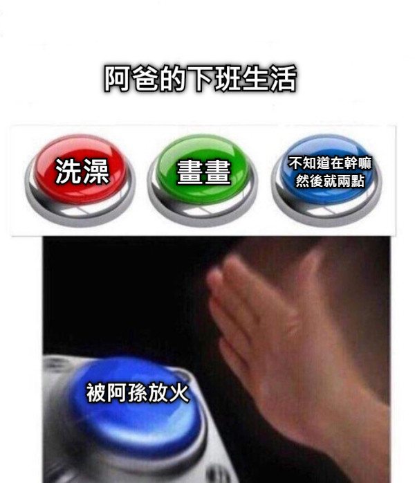 洗澡 畫畫 不知道在幹嘛然後就兩點 阿爸的下班生活 被阿孫放火