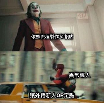 依照流程製作參考點 異常專人   讓外籍新人OP定點