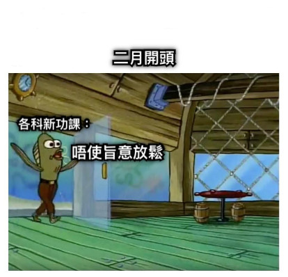 二月開頭 各科新功課： 唔使旨意放鬆