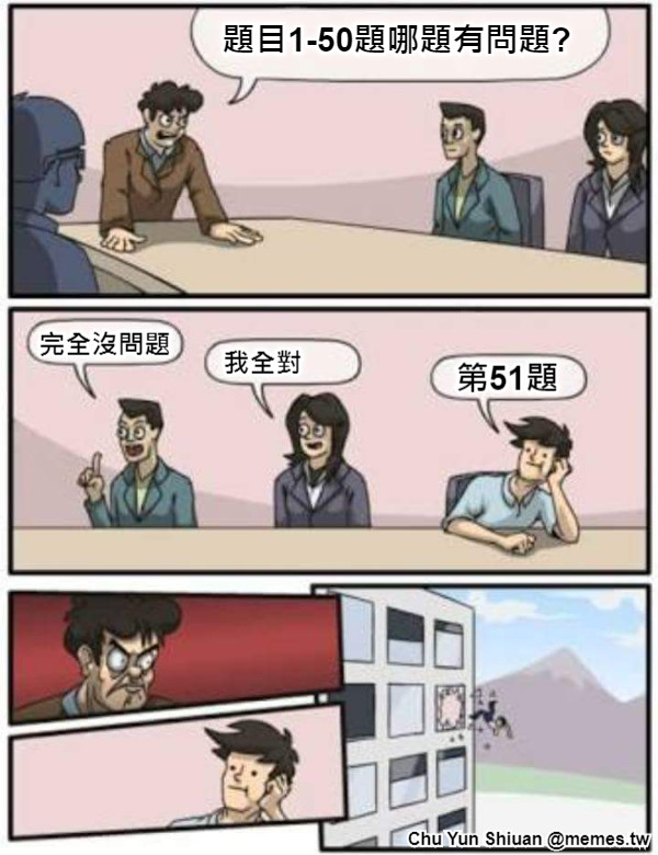 題目1-50題哪題有問題? 完全沒問題 我全對 第51題