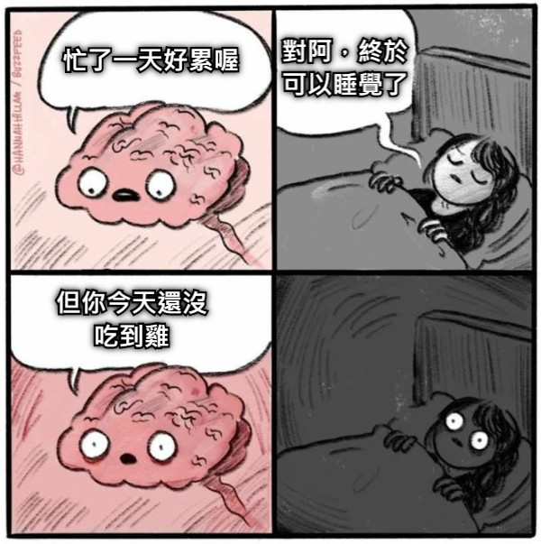 忙了一天好累喔 對阿，終於 可以睡覺了 但你今天還沒 吃到雞