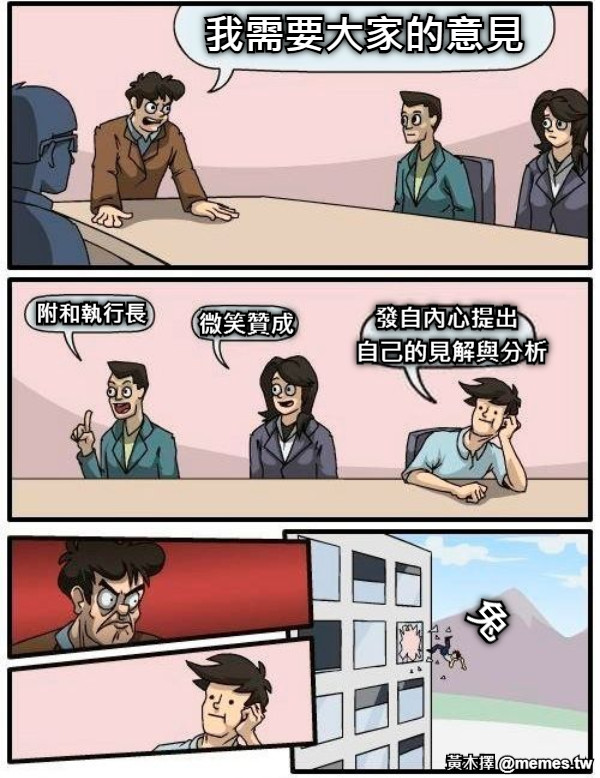 我需要大家的意見 附和執行長 微笑贊成 發自內心提出 自己的見解與分析 兔