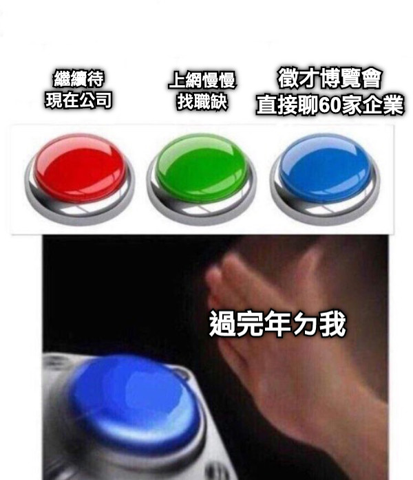 繼續待 現在公司 上網慢慢 找職缺 徵才博覽會 直接聊60家企業 過完年ㄉ我