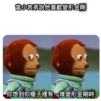 當小表弟說他喜歡變形金剛 你想到你櫃子裡有一堆變形金剛時