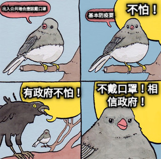 出入公共場合應該戴口罩 基本防疫要 不怕！！！ 有政府不怕！ 不戴口罩！相信政府！