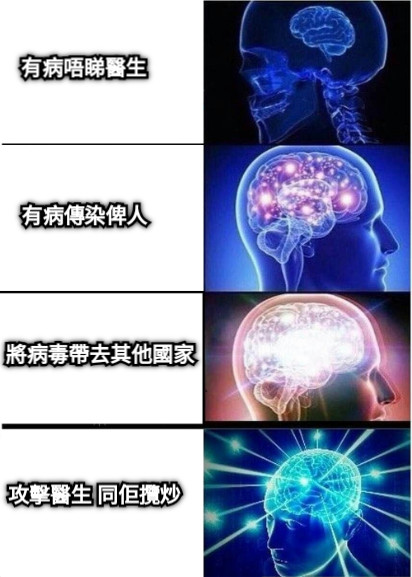 有病唔睇醫生 有病傳染俾人 將病毒帶去其他國家 攻擊醫生 同佢攬炒
