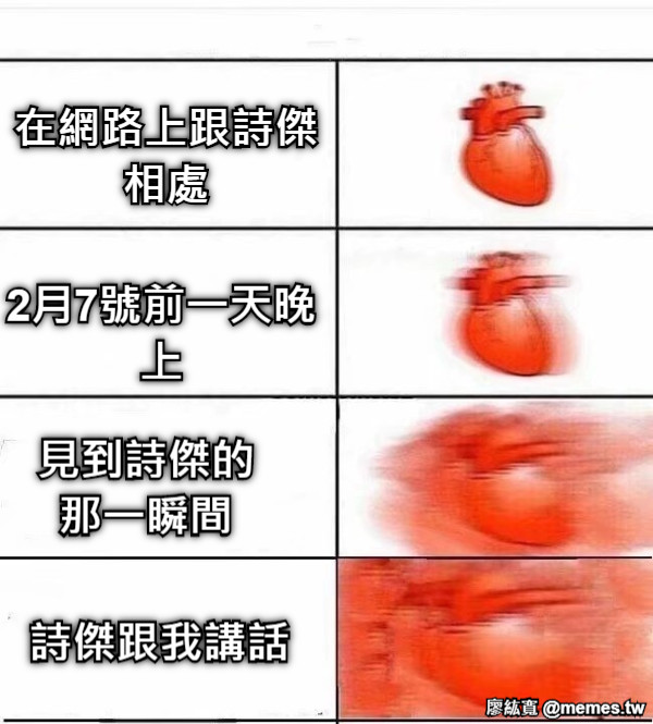 在網路上跟詩傑相處 2月7號前一天晚上 見到詩傑的那一瞬間 詩傑跟我講話