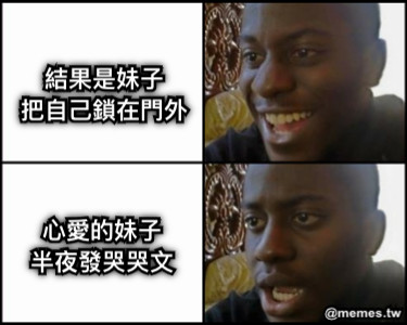 心愛的妹子 半夜發哭哭文 結果是妹子 把自己鎖在門外