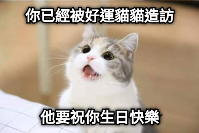 你已經被好運貓貓造訪 他要祝你生日快樂