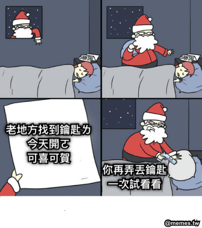 老地方找到鑰匙ㄌ 今天開ㄛ 可喜可賀  你再弄丟鑰匙一次試看看