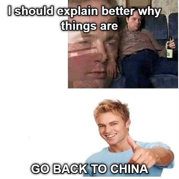 I should explain better why   things are GO BACK TO CHINA
