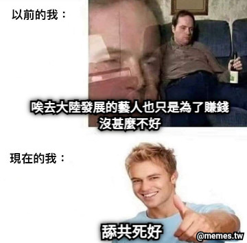 唉去大陸發展的藝人也只是為了賺錢沒甚麼不好 舔共死好