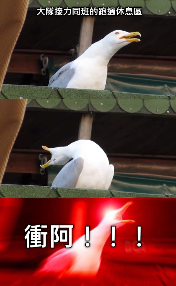 大隊接力同班的跑過休息區 衝阿！！！