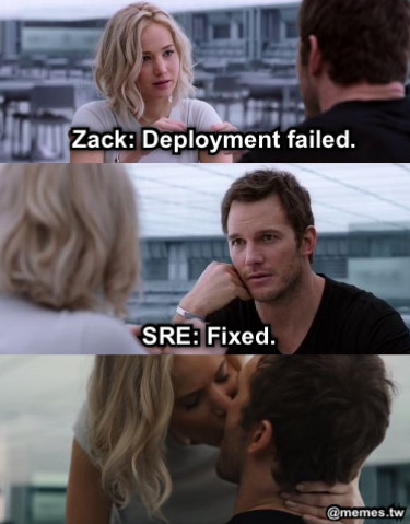 Zack: Deployment failed. SRE: Fixed.