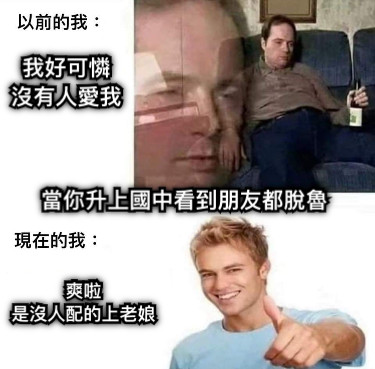 當你升上國中看到朋友都脫魯 我好可憐 沒有人愛我 爽啦 是沒人配的上老娘