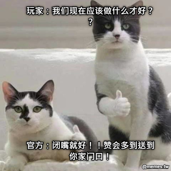 玩家：我们现在应该做什么才好？？           官方：闭嘴就好！！赞会多到送到你家门口！
