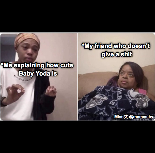 *Me explaining how cute Baby Yoda is *My friend who doesn&#039;t give a shit