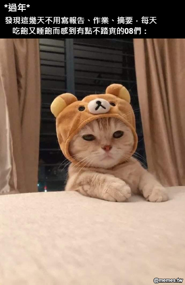 *過年* 發現這幾天不用寫報告、作業、摘要，每天吃飽又睡飽而感到有點不踏實的08們：