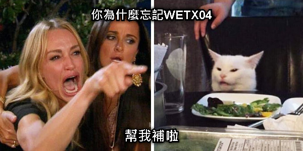 你為什麼忘記WETX04 幫我補啦