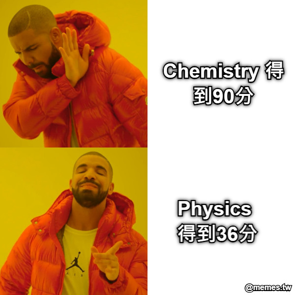 Chemistry 得到90分 Physics 得到36分
