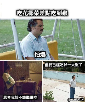 吃花椰菜差點吃到蟲 思考我該不該繼續吃 但我已經吃掉一大盤了 怕爆