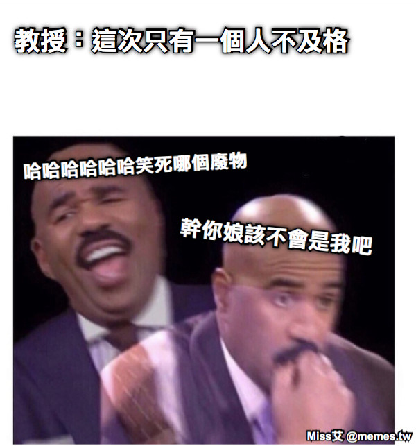 教授：這次只有一個人不及格 哈哈哈哈哈哈笑死哪個廢物 幹你娘該不會是我吧