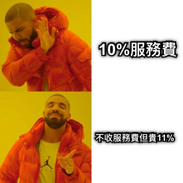 10%服務費 不收服務費但貴11%