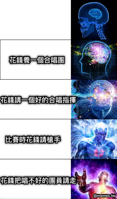 花錢養一個合唱團 花錢請一個好的合唱指揮 比賽時花錢請槍手 花錢把唱不好的團員請走