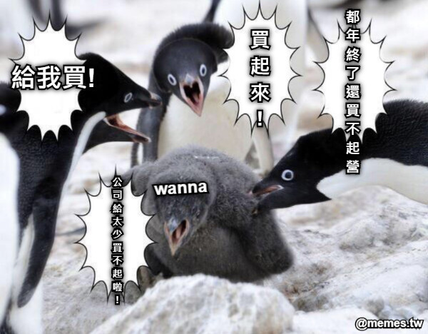 給我買! 買 起 來 ! 都 年 終 了 還 買 不 起 營 wanna 公 司 給 太 少 買 不 起 啦 !