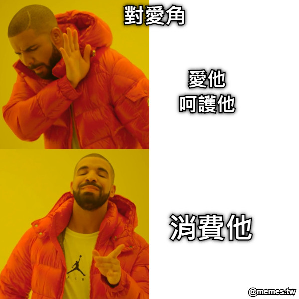 對愛角 愛他 呵護他 消費他