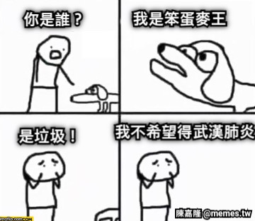 你是誰？ 我是笨蛋麥王 是垃圾！ 我不希望得武漢肺炎
