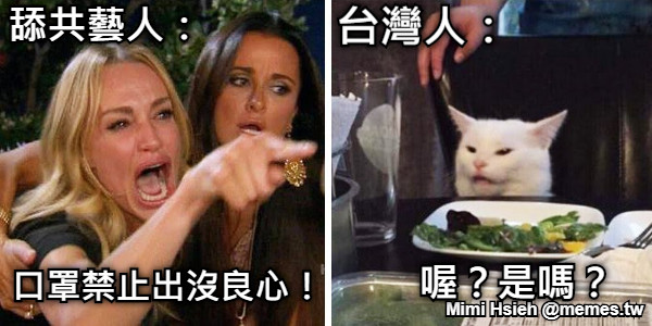 舔共藝人： 口罩禁止出沒良心！ 台灣人： 喔？是嗎？