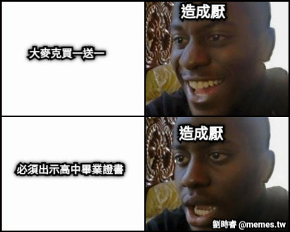 大麥克買一送一 必須出示高中畢業證書 造成厭 造成厭