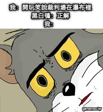 我：開玩笑說裁判場在瀑布裡 黑白鴞：正解 我：